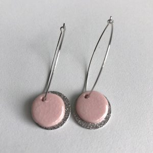 Boucles d’oreilles MILLE-FEUILLES – Argent et porcelaine – Rose