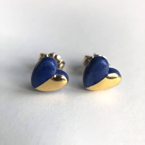 Puces d’oreilles CHOUQUETTE – Porcelaine et Or – Bleu marine
