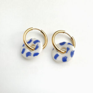 Boucles d’oreilles Donut – Porcelaine et Motif – Bleu lavande