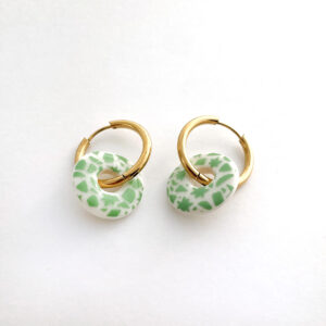 Boucles d’oreilles Donut – Porcelaine et Motif – Vert menthe