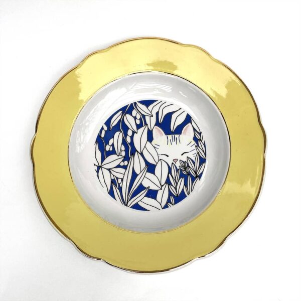 assiette creuse chat lapin citron